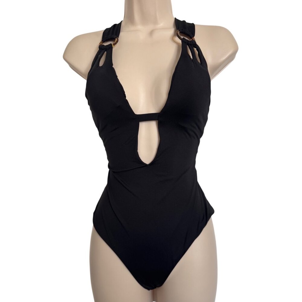Becca One Piece Swimsuit Size Medium Black Padded Adjustable Lace Back NWT $138